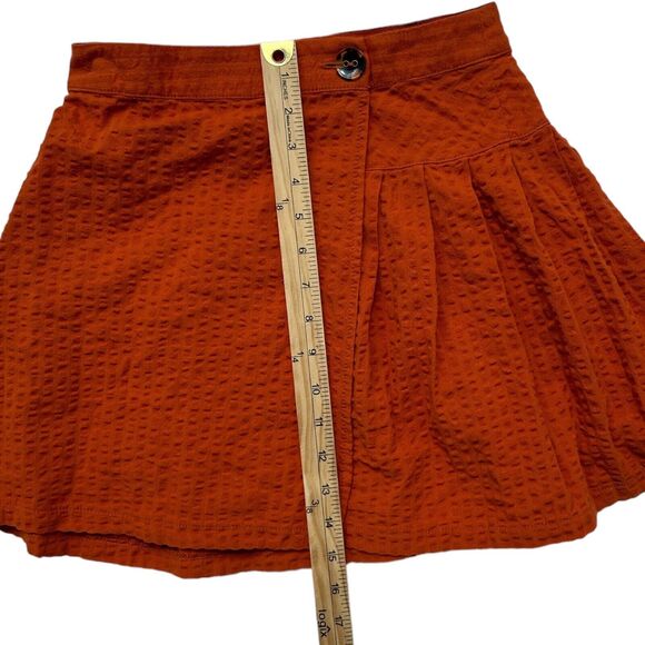 NEW Urban Outfitters XS Mini Skirt Wrap Women Textured Orange Pleated Casual - Picture 6 of 9